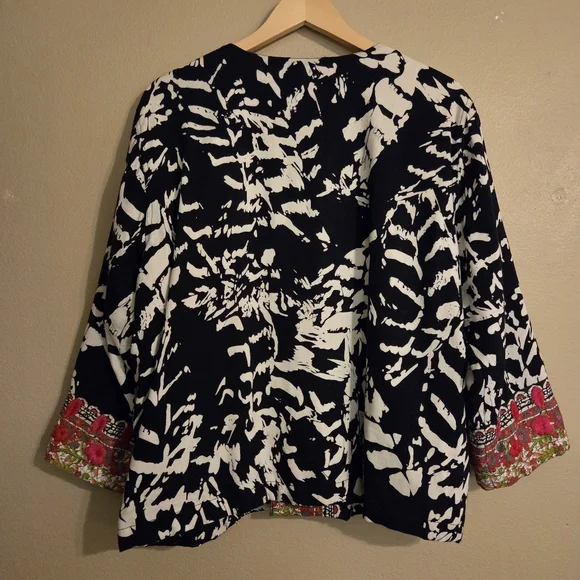 CHOICES Boho Artsy Abstract Cotton Embroidered Open Front Cardigan Women's SZ XL - Picture 7 of 14